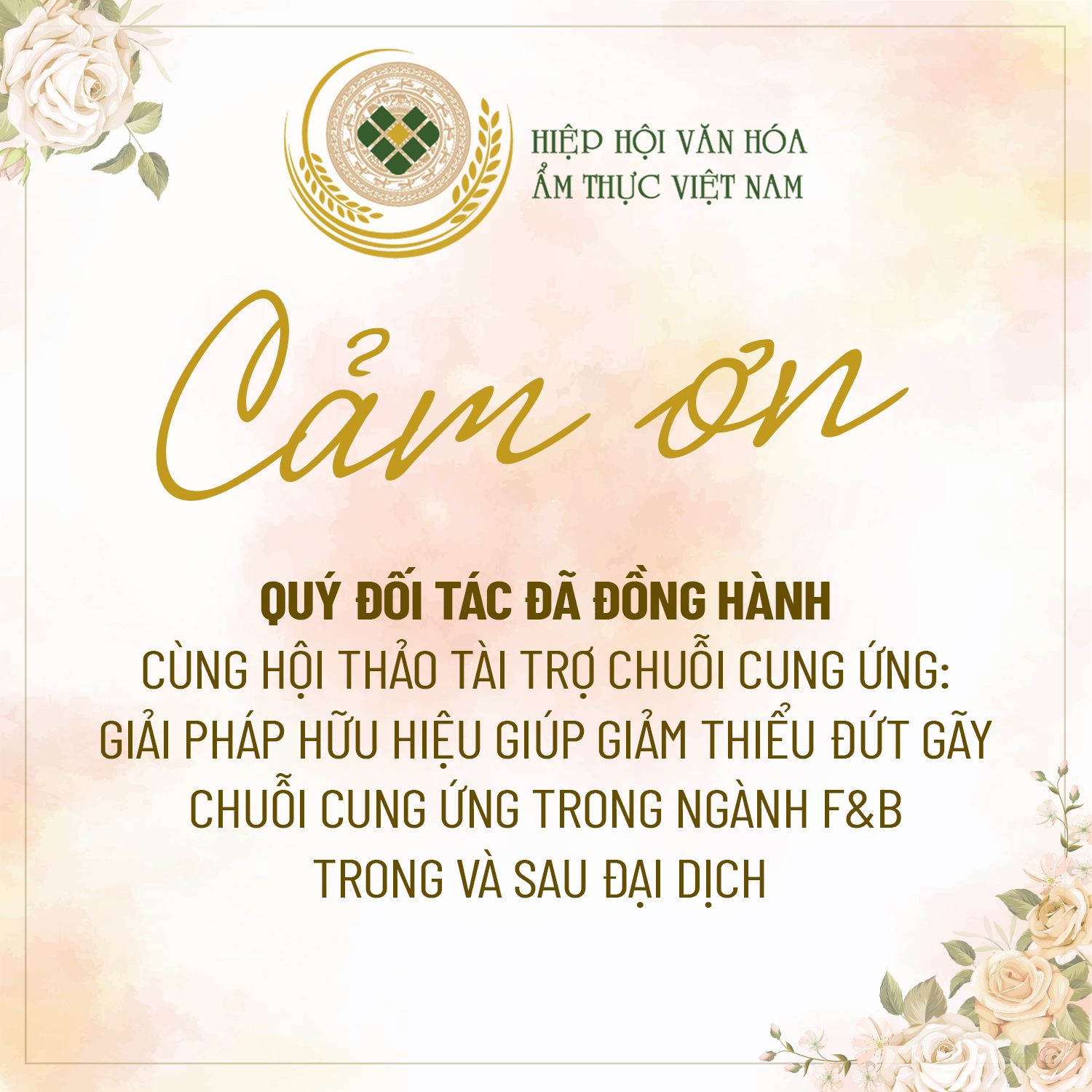 Thư Cảm Ơn Từ Hiệp Hội Văn Hóa Ẩm thực Việt Nam