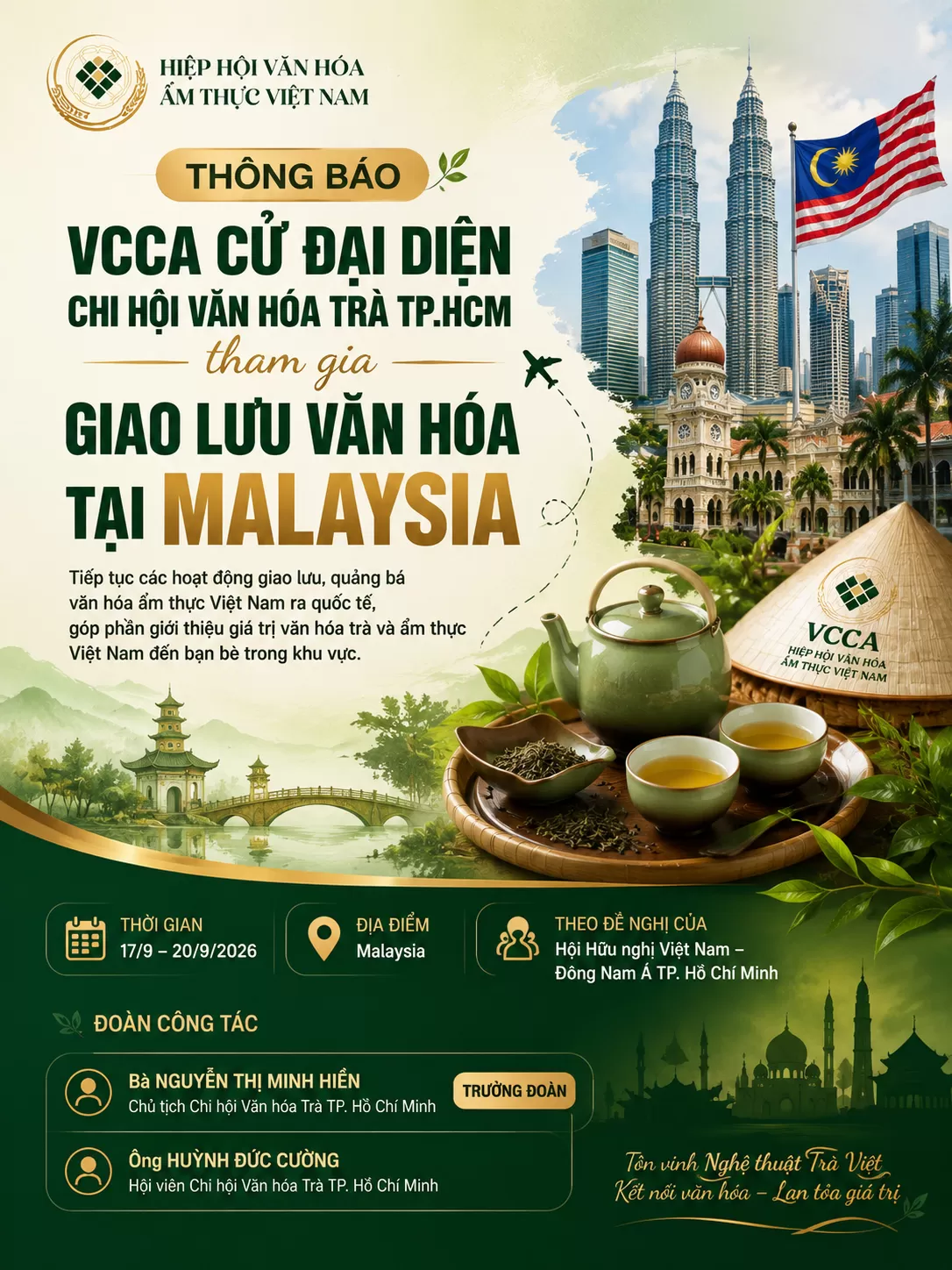 VCCA CỬ ĐẠI DIỆN CHI HỘI VĂN HÓA TRÀ TP.HCM THAM GIA STUDY TOUR VÀ GIAO LƯU VĂN HÓA TẠI MALAYSIA