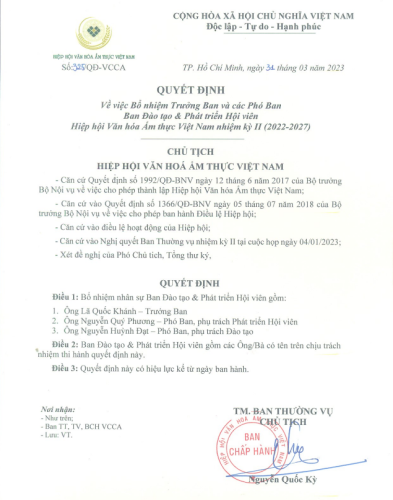 Quyết định bổ nhiệm Ban Đào tạo và phát triển Hội viên