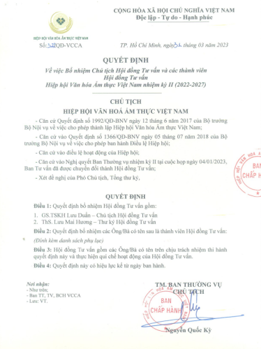 Quyết định bổ nhiệm Hội đồng tư vấn