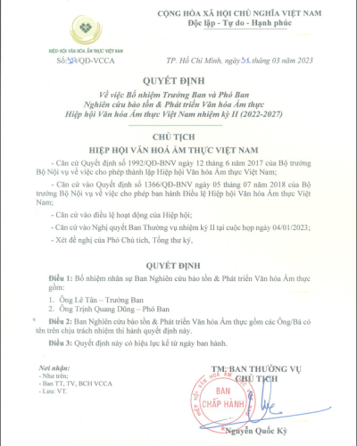 Quyết định bổ nhiệm Ban Nghiên cứu bảo tồn và phát triển VHATVN