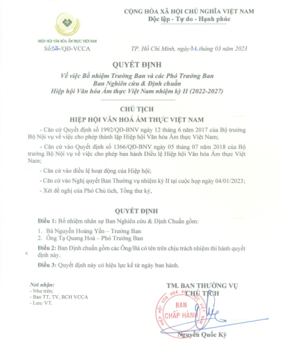 Quyết định bổ nhiệm Ban Nghiên cứu định chuẩn